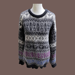 River Trader Wool Blend Sweater | Gray Fair Isle | Size XL | Vintage